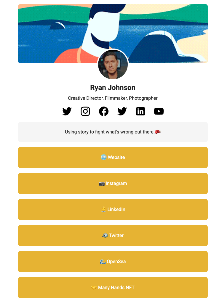 Example of an optimized Start Page, showing how useful links in your bio help get more followers on Instagram.