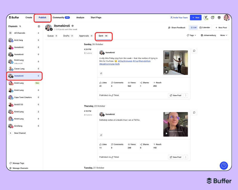 A laptop open to the TikTok website rests on a beige blanket beside a small potted plant, creating a cozy workspace aesthetic. 