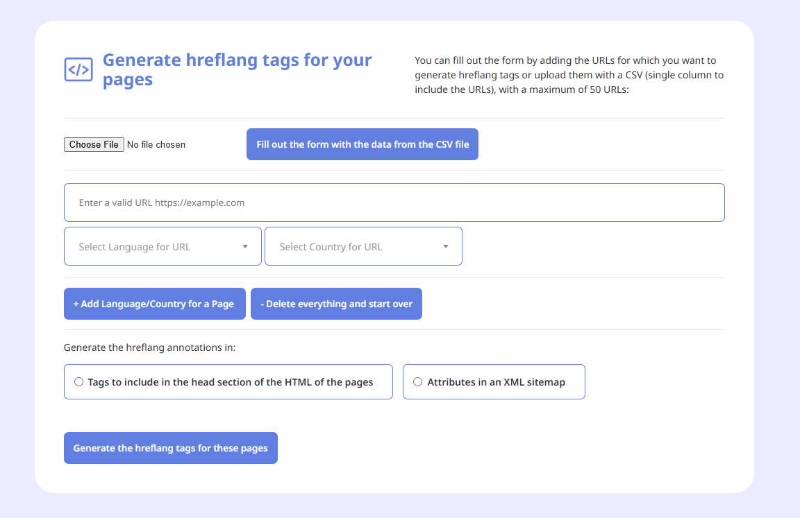 Screenshot of Aleyda Solis' Hreflang Tag Generator, a free SEO tool to generate hreflang annotations