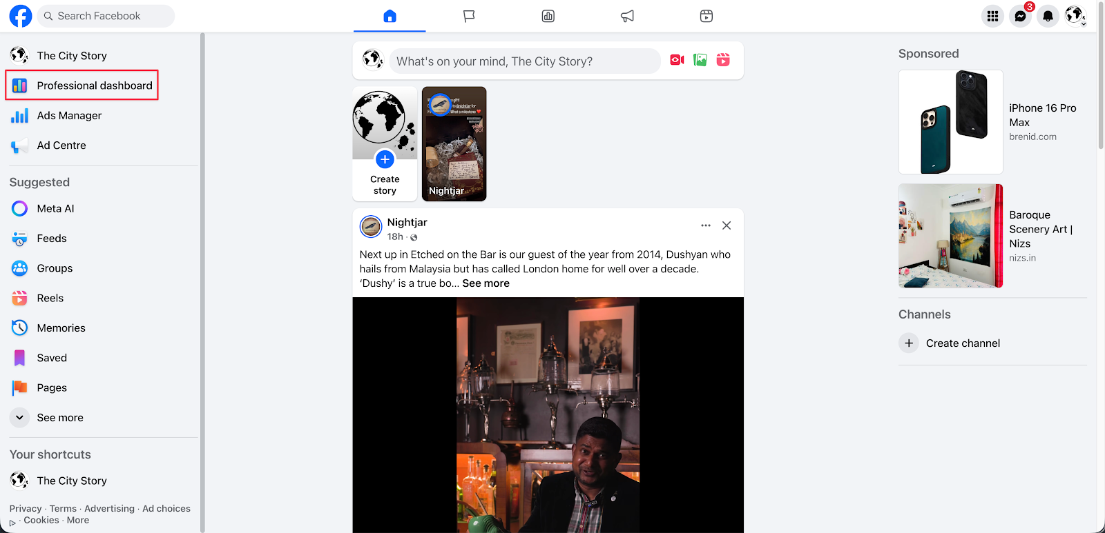 Screenshot showing how to navigate to Facebook Insights