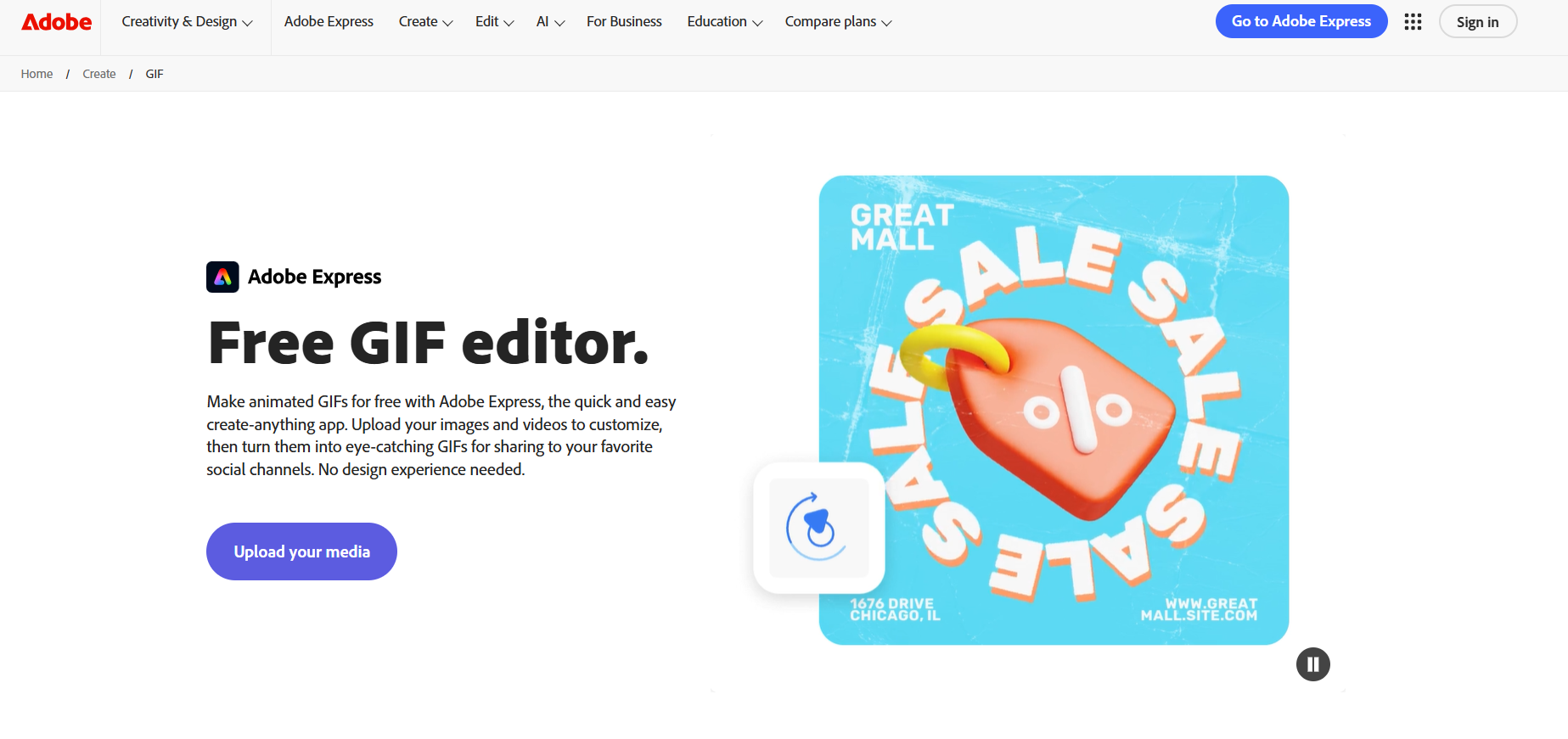 Adobe Express is a browser-based option for creating and converting GIFs