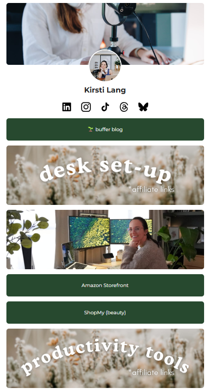 Screengrab of Kirsti Lang's Buffer Start Page