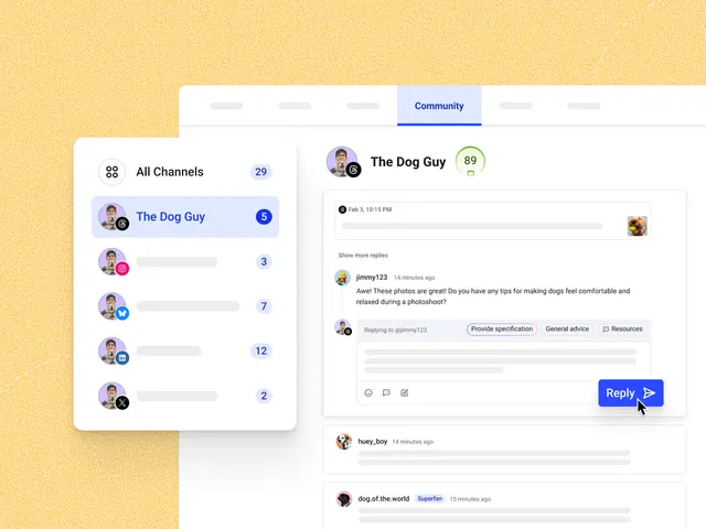 Buffer Community dashboard showing social inbox, threaded replies, and engagement metrics
