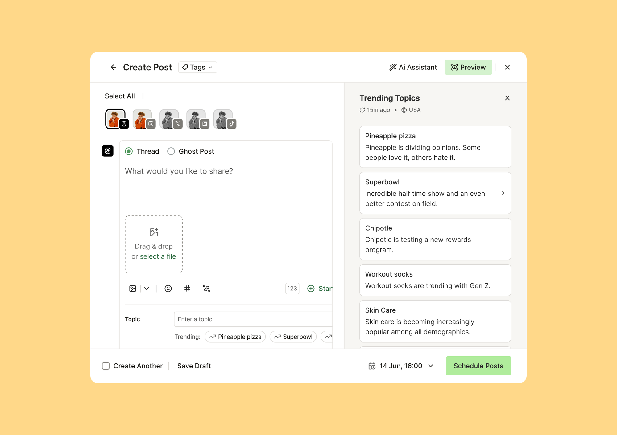 Infographic showing effect of replying to comments on Threads posts, with a bar chart revealing 42 percent higher engagement and insights on how replying helps grow on threads.