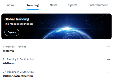 Twitter trending page showing popular topics and hashtags, illustrating how to use trends to boost reach with the Twitter algorithm on the For You feed