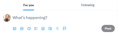 Twitter app interface showing “For You” tab with post composer and icons, illustrating how the Twitter algorithm curates content for the For You page feed