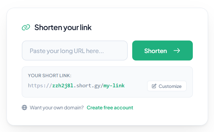 Social media marketing tools interface showing Short.io link shortener, custom URL creation, and branded tracking links for campaign management