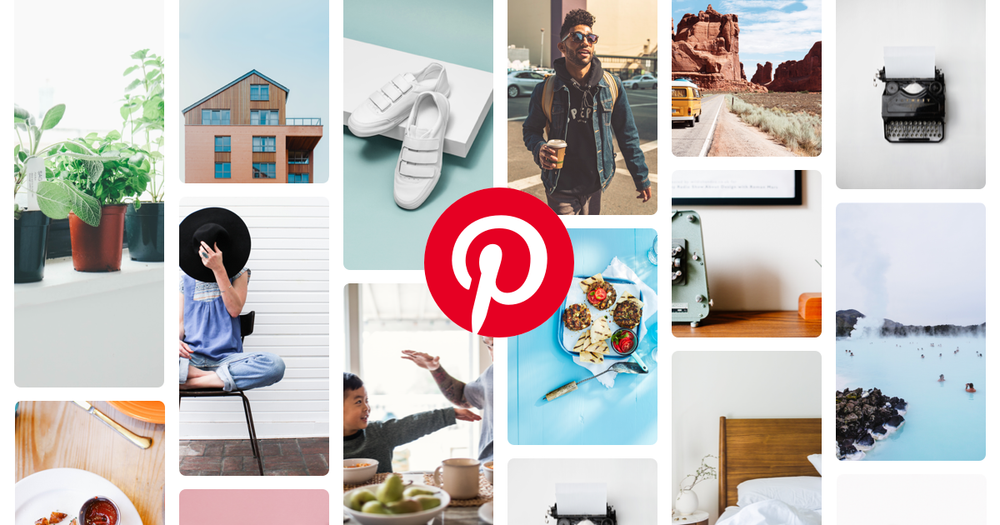 Pinterest collage of lifestyle, travel, food, and home decor images with logo centerpiece, demonstrating how to use Pinterest for discovering and organizing visual inspiration.