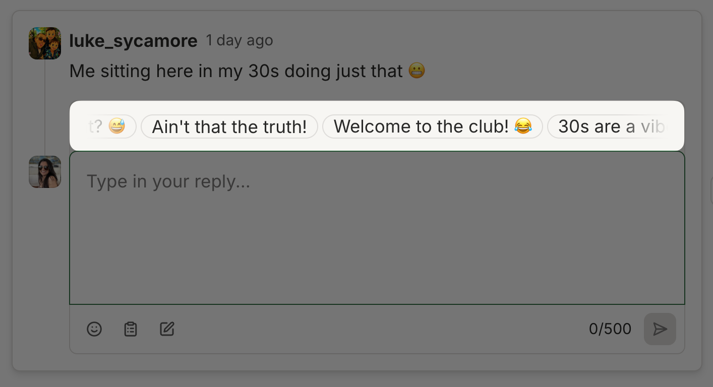 Buffer vs. Meta Business Suite comparison showing Buffer's Threads comment reply screen with AI-suggested quick replies