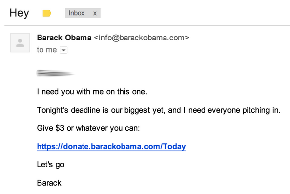 email strategies, Obama Hey email