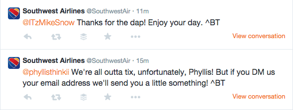 Southwest signed tweets