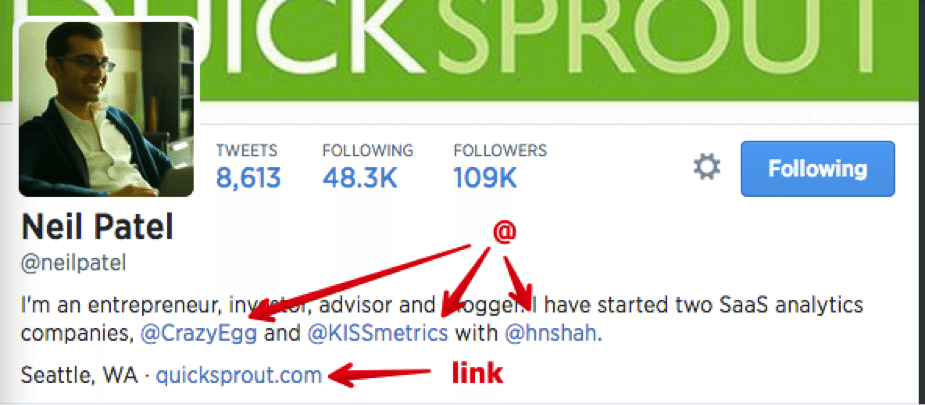 Neil Patel Twitter profile links
