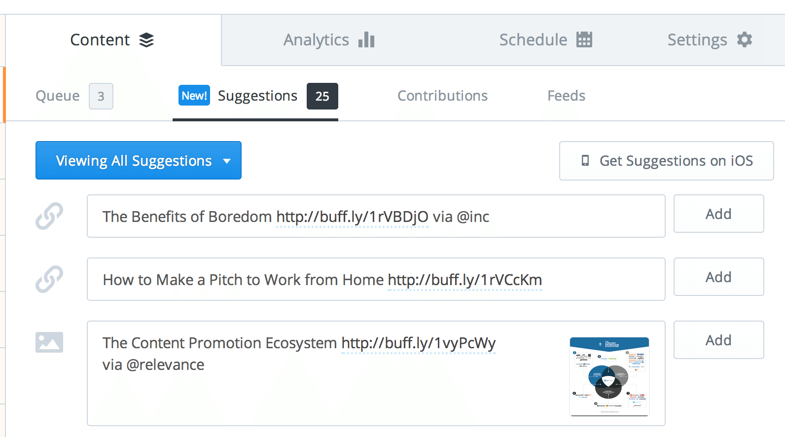 Buffer content suggestions