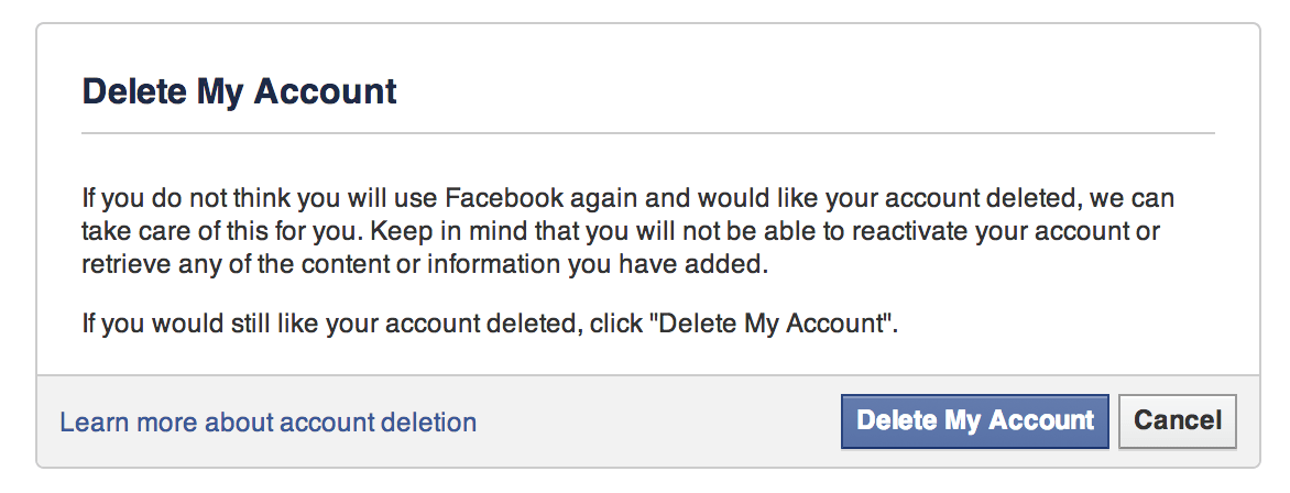 delete facebook account