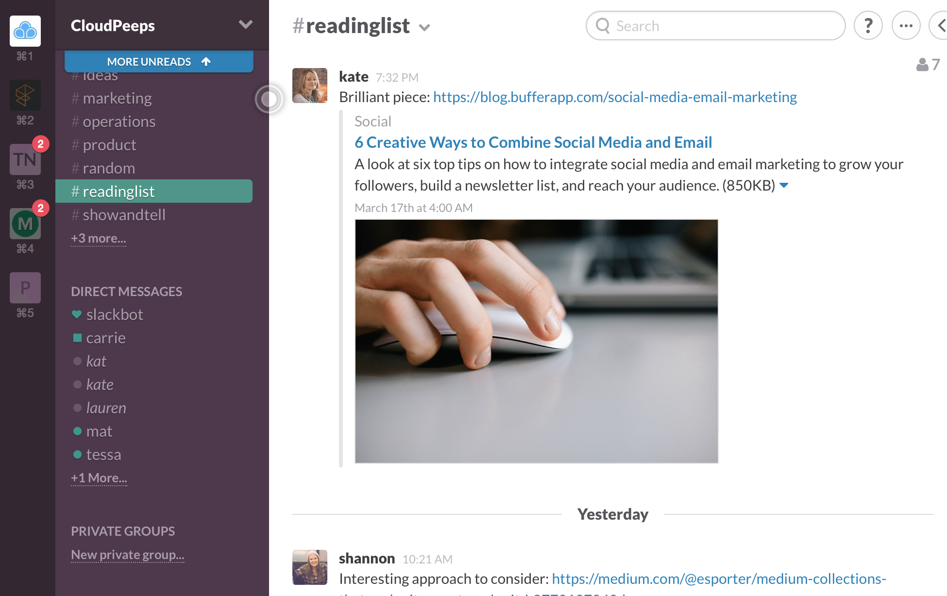 reading list channel on Slack