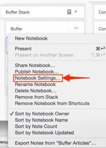 Evernote notebook settings