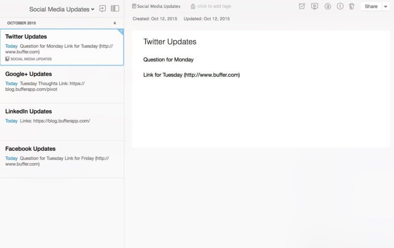 Evernote Social Media Updates