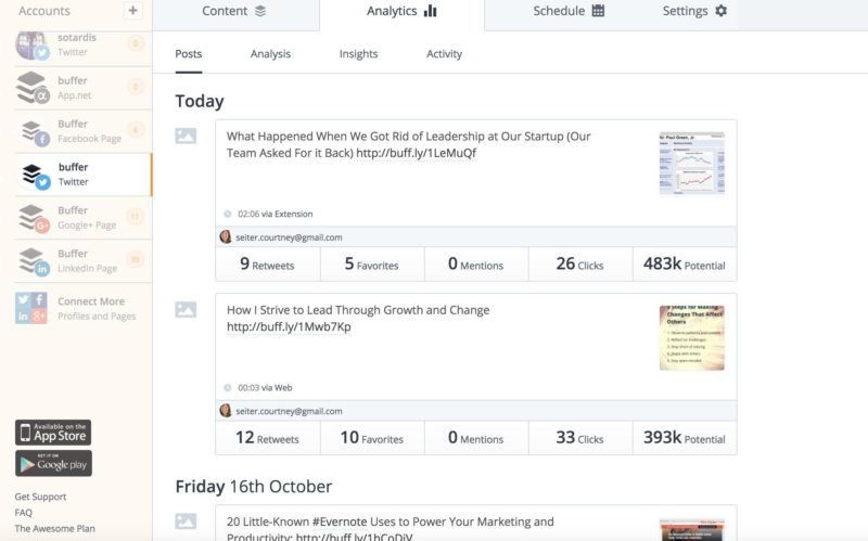 buffer analytics social media schedule