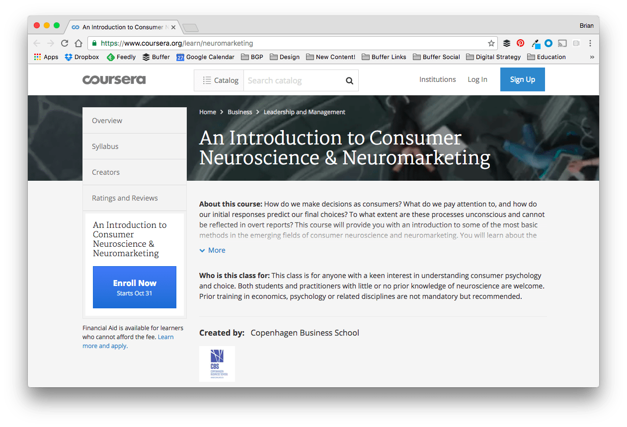 An Introduction to Consumer Neuroscience & Neuromarketing, social media and marketing courses