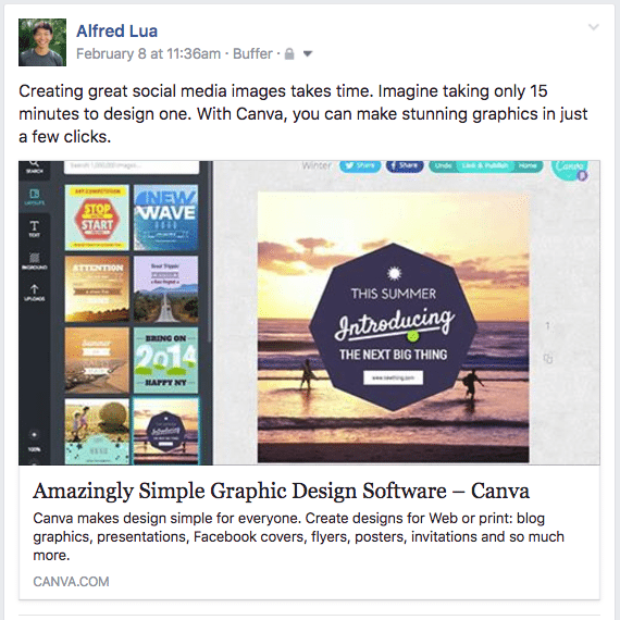 Before-After-Bridge example Creating great social media images takes time. Imagine taking only 15 minutes to design one. With Canva, you can make stunning graphics in just a few clicks.