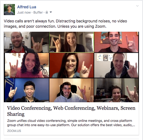 Problem-Agitate-Solve example Video calls aren't always fun. Distracting background noises, no video images, and poor connection. Unless you are using Zoom.
