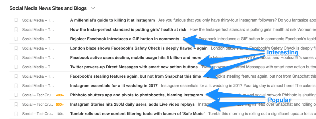 Spotting social media news in Feedly