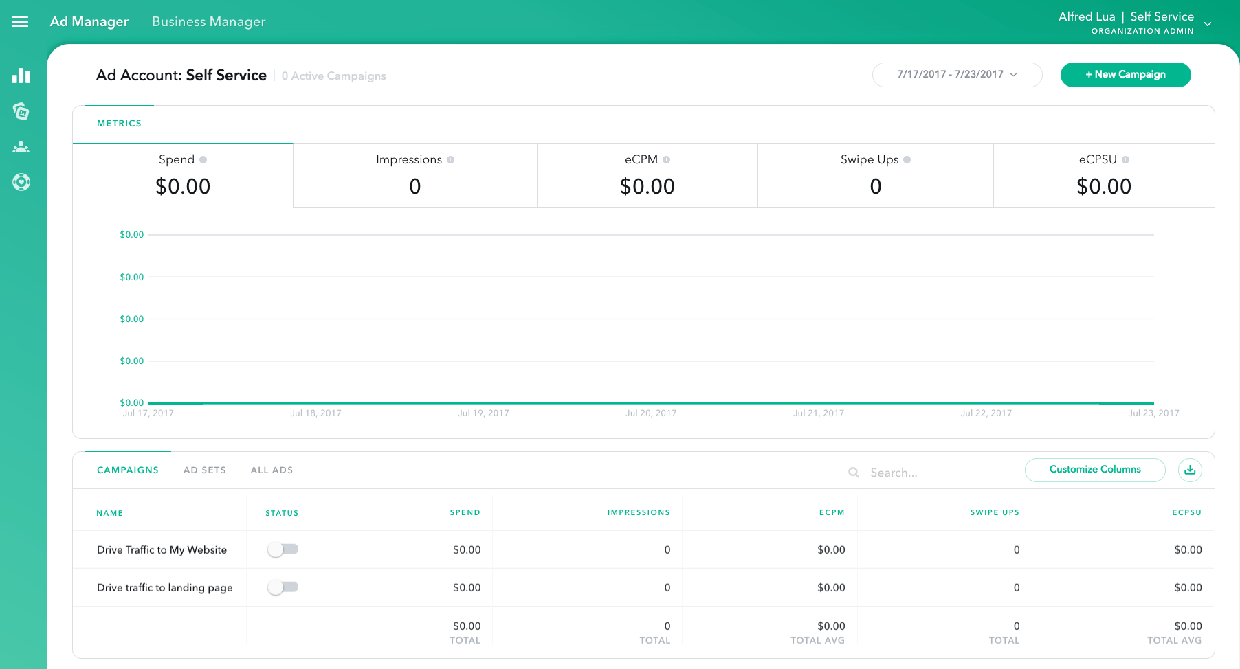 Snapchat Ad Manager Dashboard
