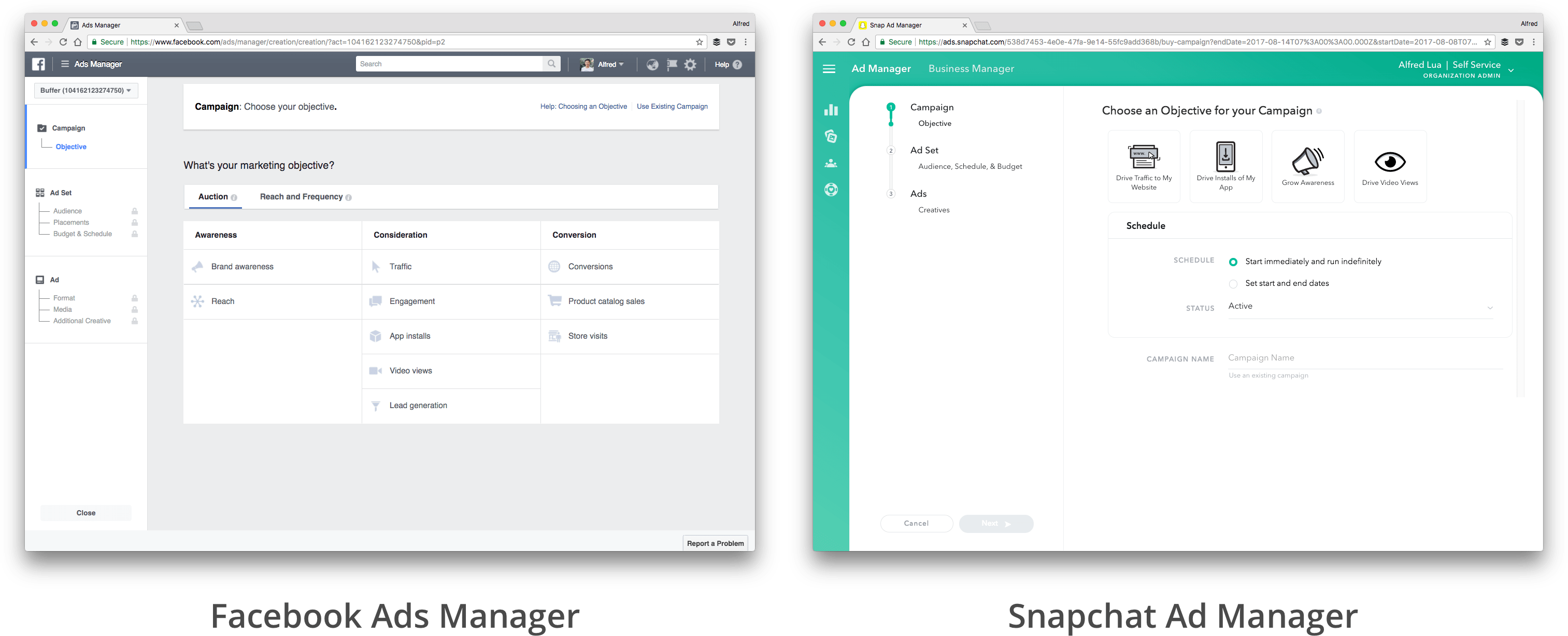 Facebook and Snapchat Ads Managers