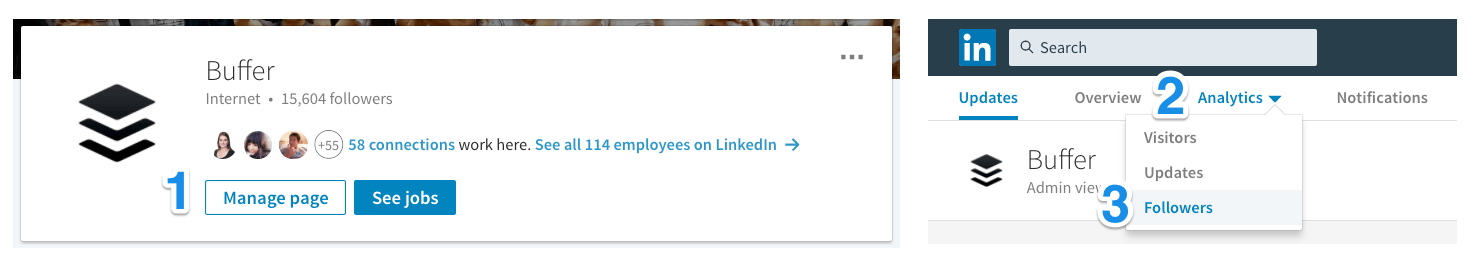 Navigating to LinkedIn analytics - Followers
