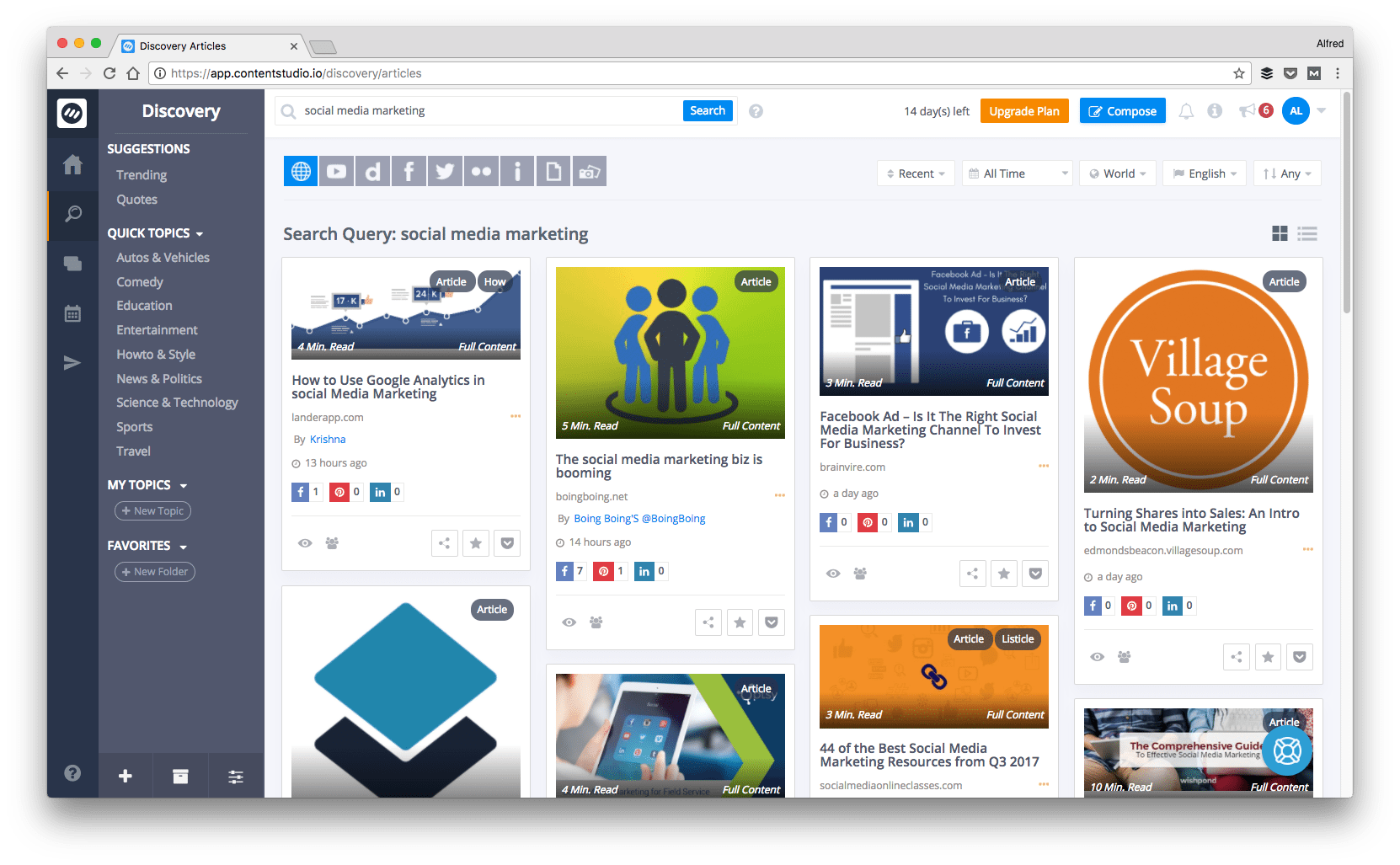 Social media tool 2018: ContentStudio
