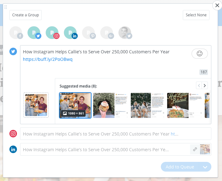 Buffer's suggested media feature