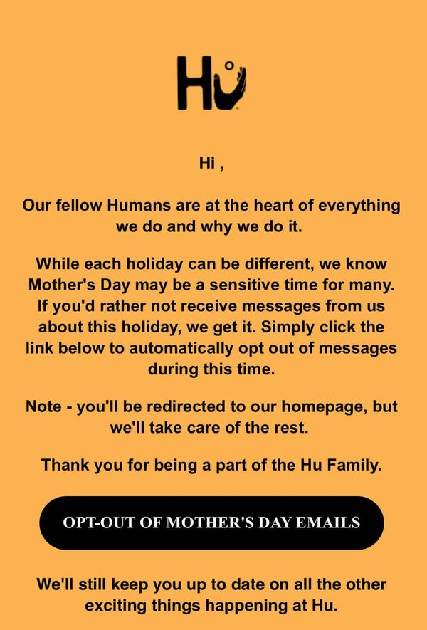Screenshot of an email from Hu Kitchen 