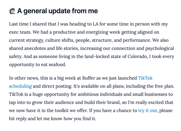 A screenshot from Joel's newsletter