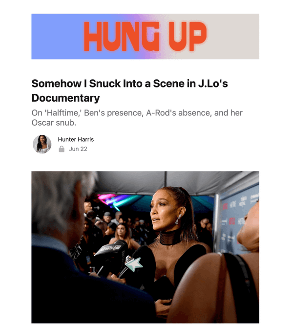 Screenshot from Hunter Harris's newsletter