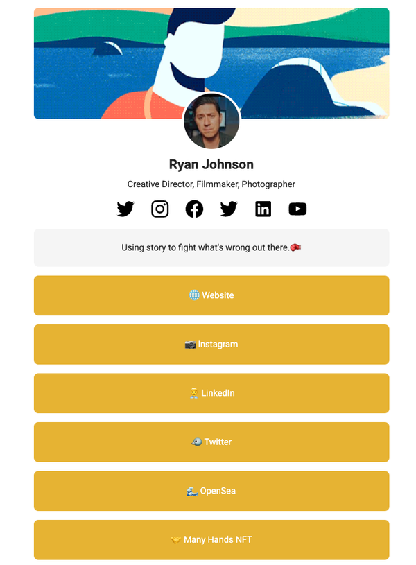 Example of an optimized Start Page, showing how useful links in your bio help get more followers on Instagram.