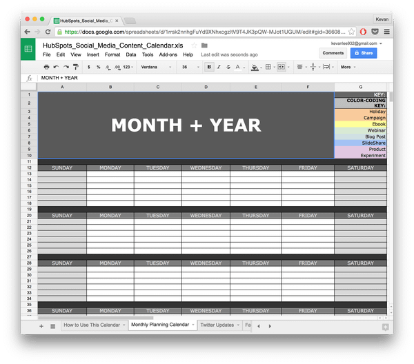 Social media calendar template