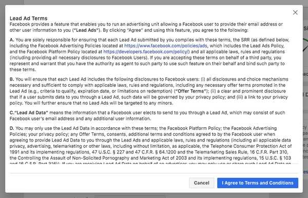 Facebook lead ads terms