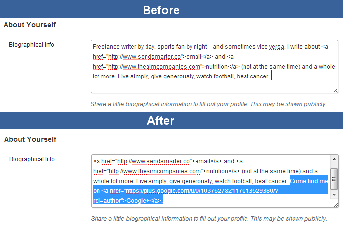 WordPress bio change
