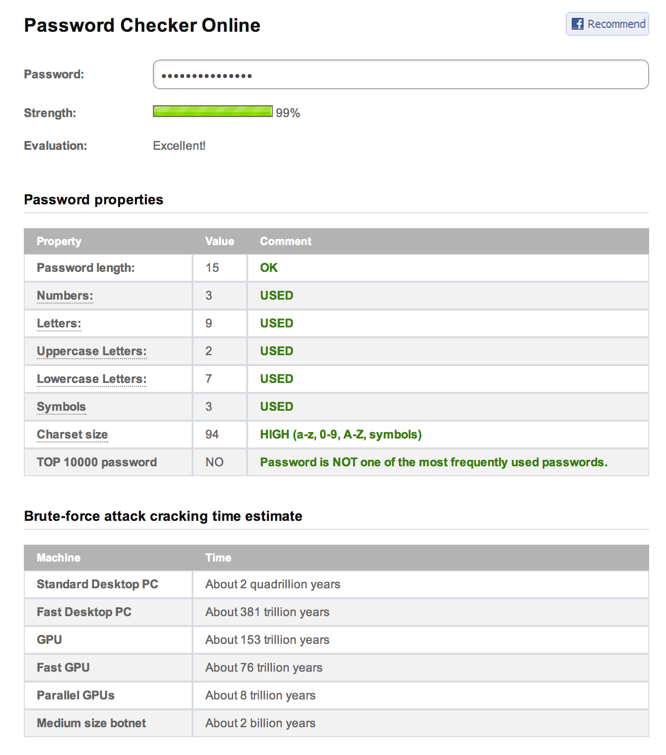 Online password checker