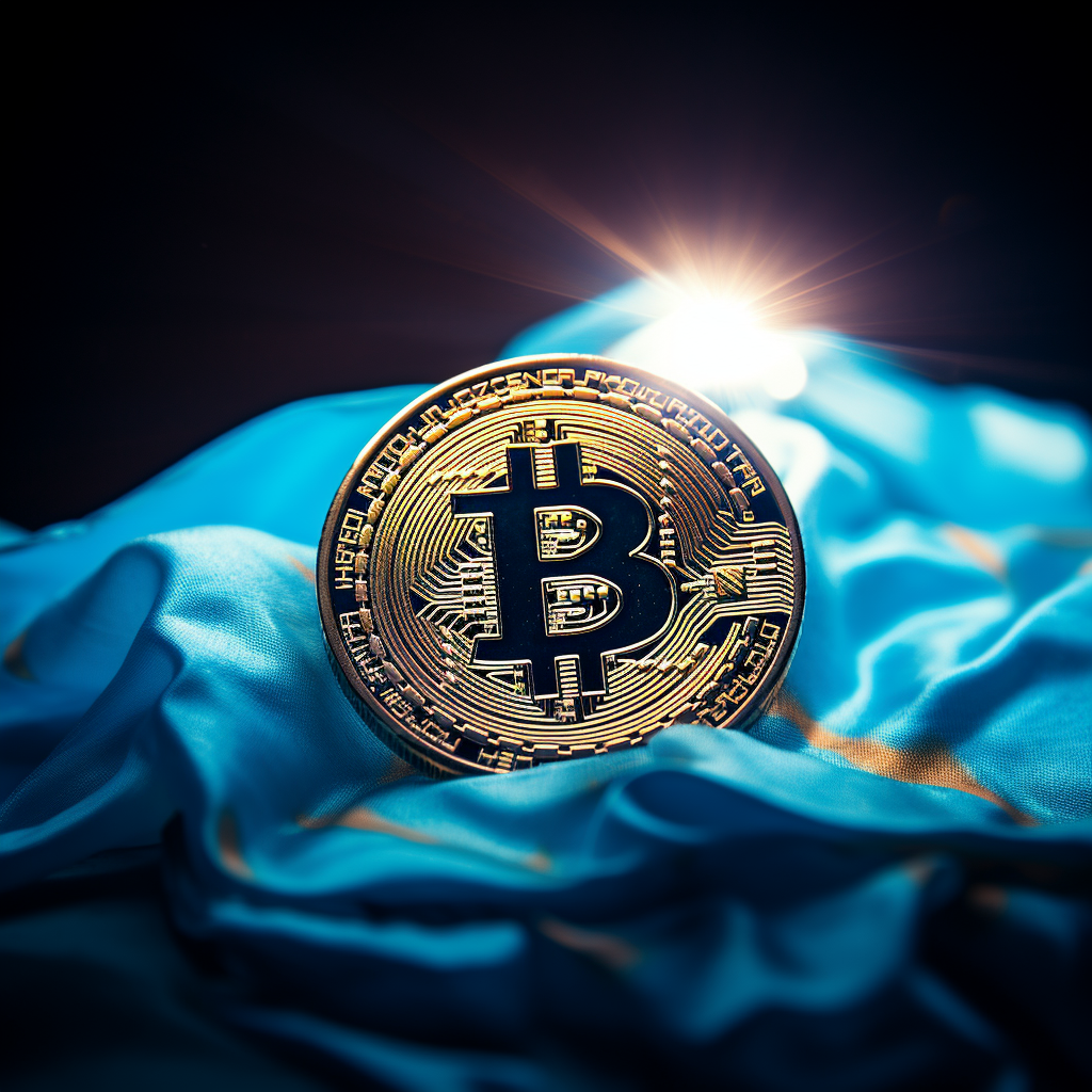 Bitcoin sobre la bandera celeste