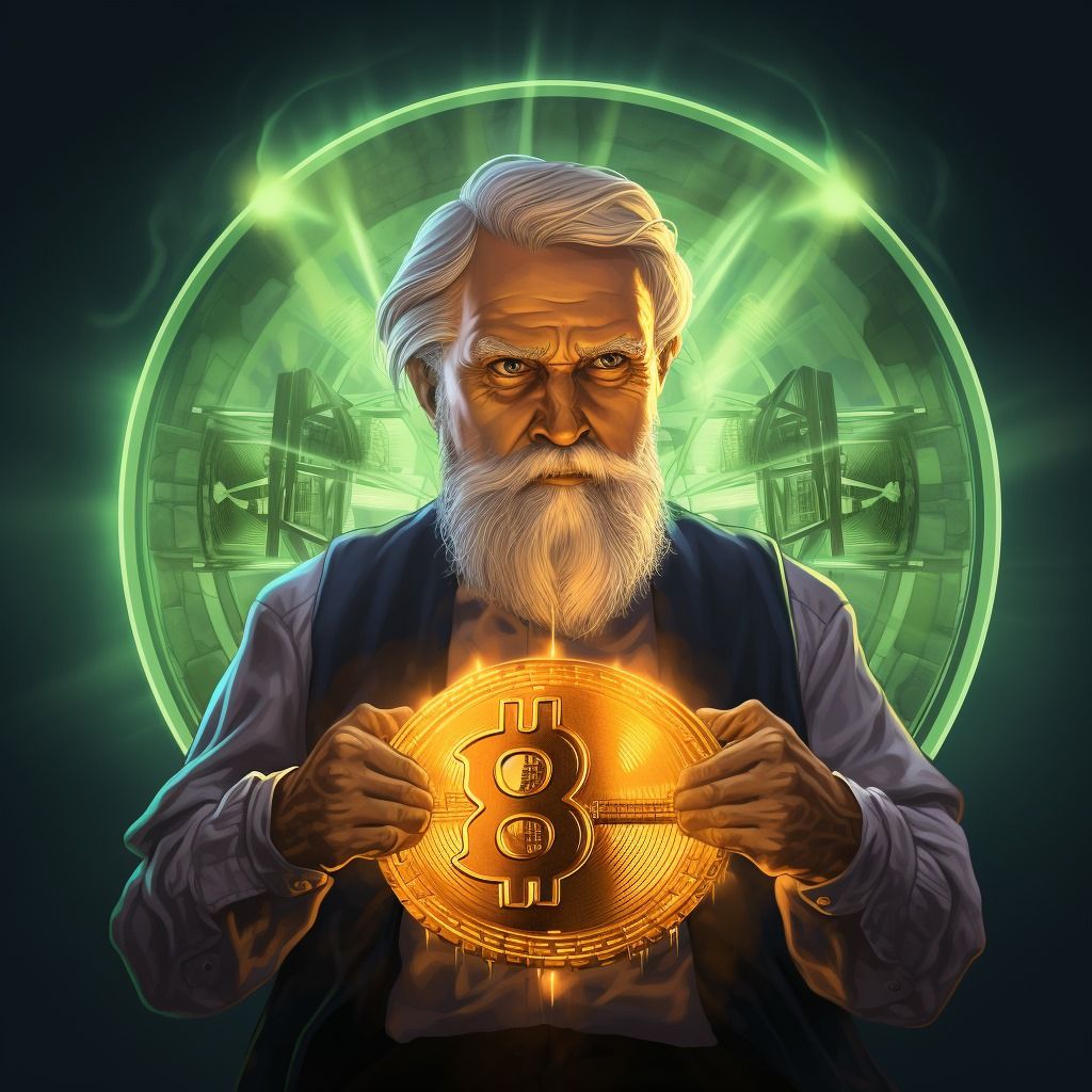 Hombre con un pedazo de bitcoin en sus manos