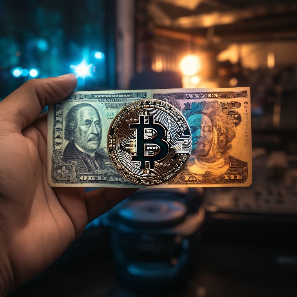 Imagen de un Bitcoin y un Dólar
