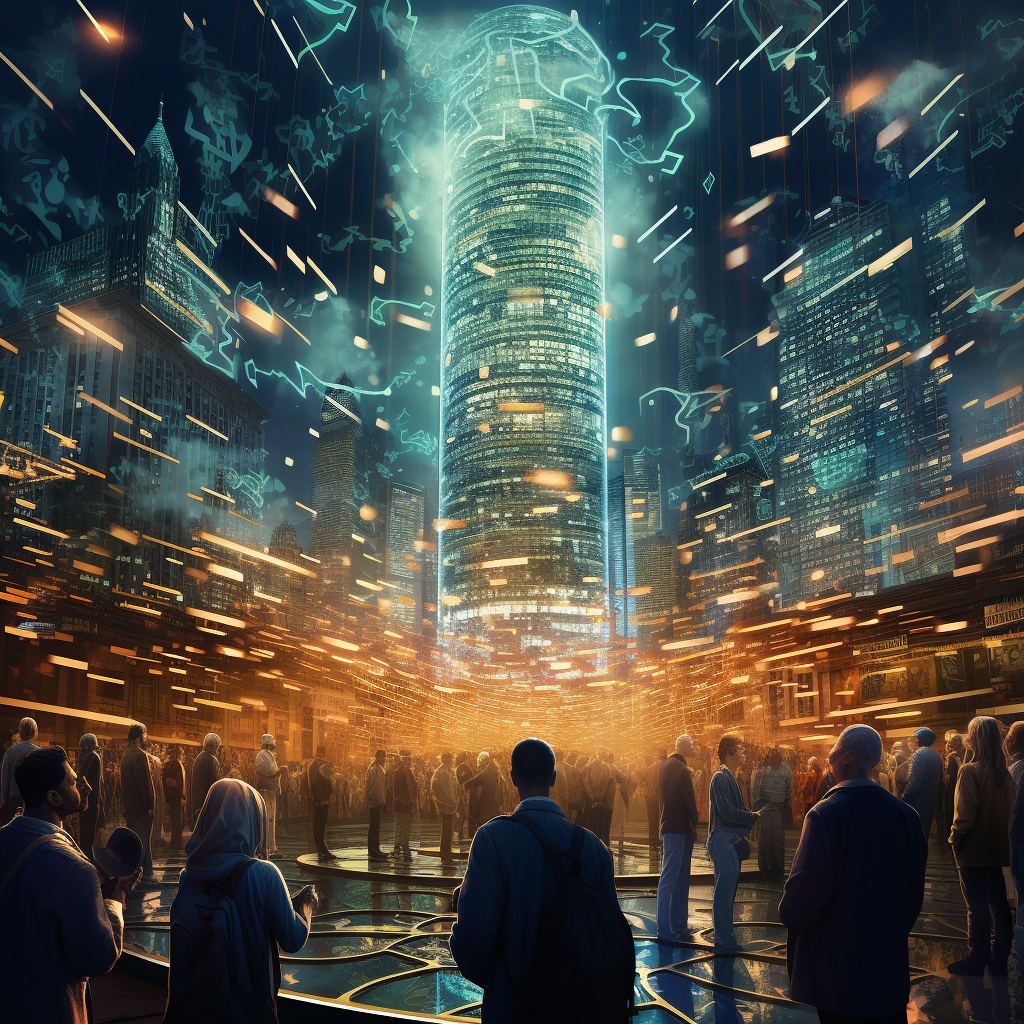 Edificio girando con personas observando