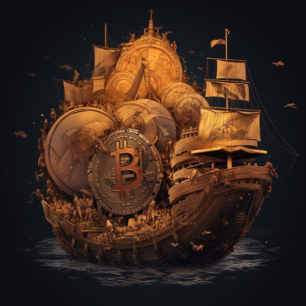 Barco con las velas de Bitcoin