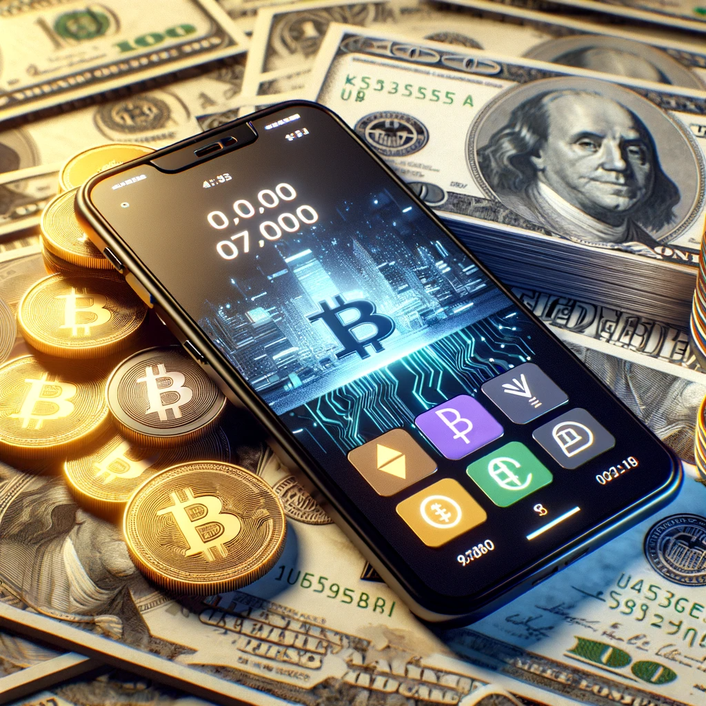 Imagen de un celular y dinero en efctivo.