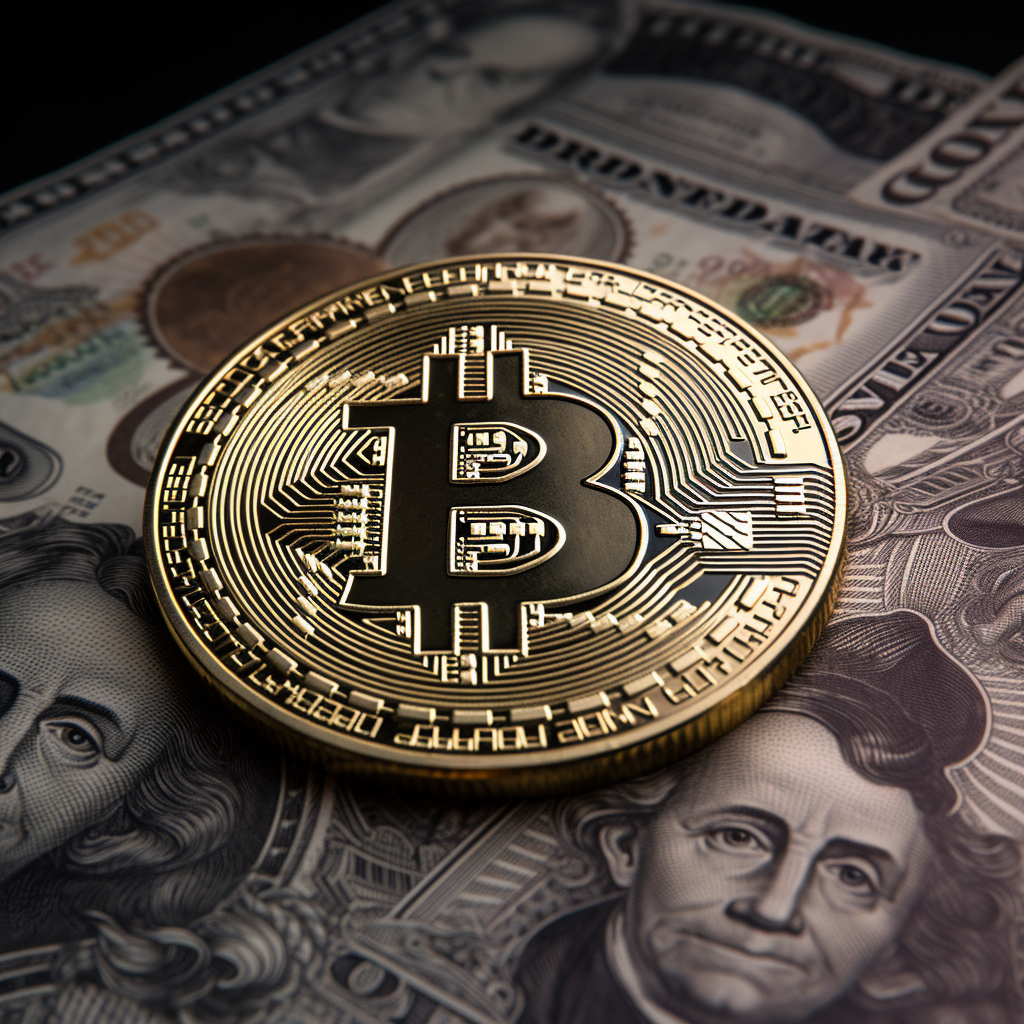 Bitcoin y dólar de fondo