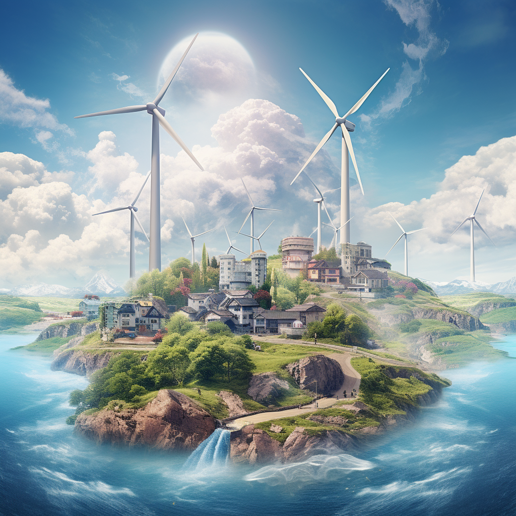 Paisaje de Energía eólica e hídrica