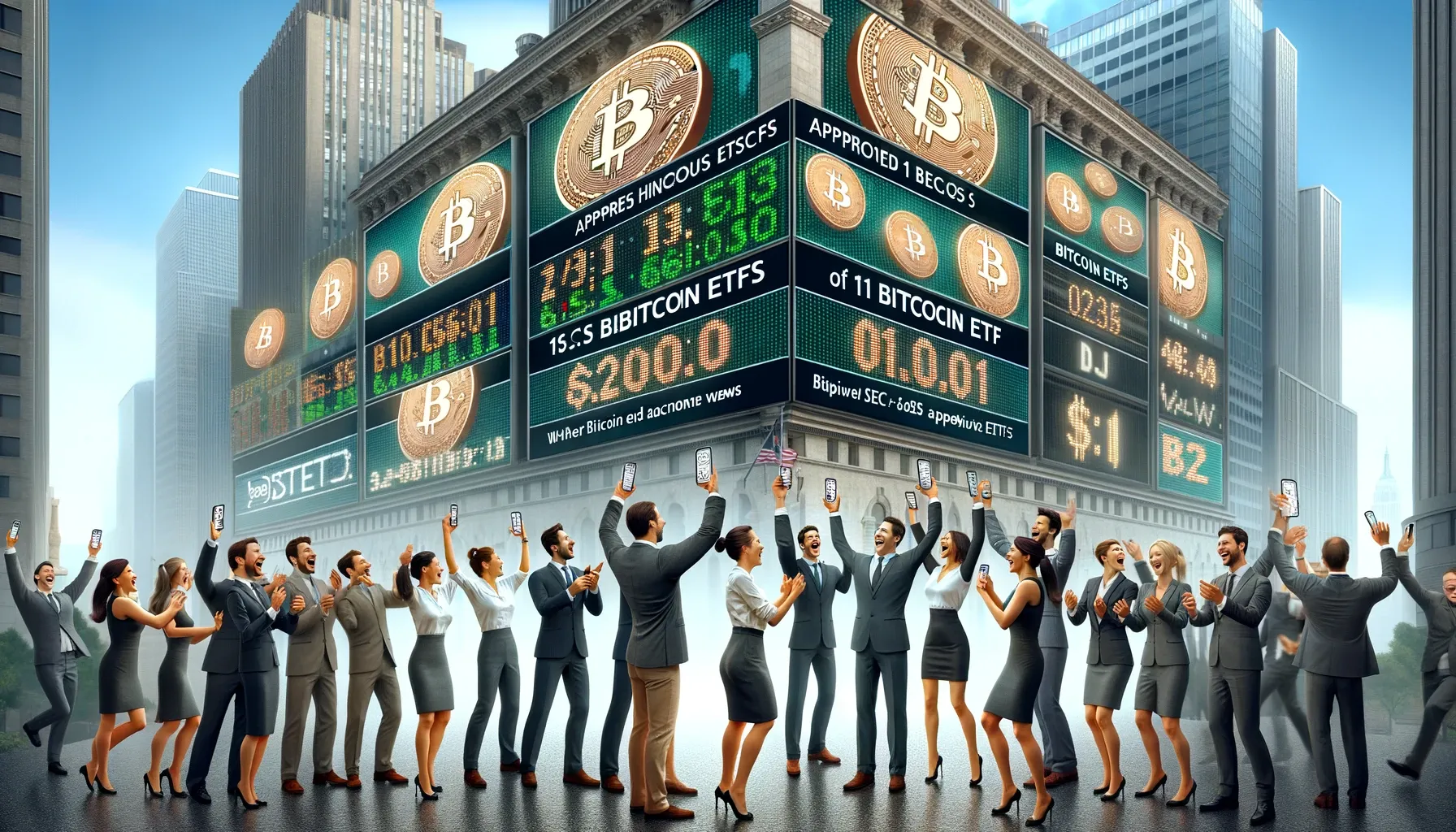 Imagen de personas festejando la subida del precio de BTC