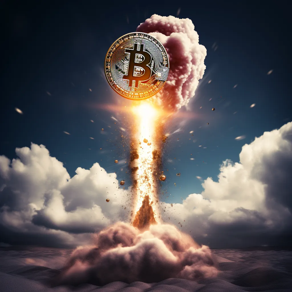 Imagen de Bitcoin despegando como un cohete