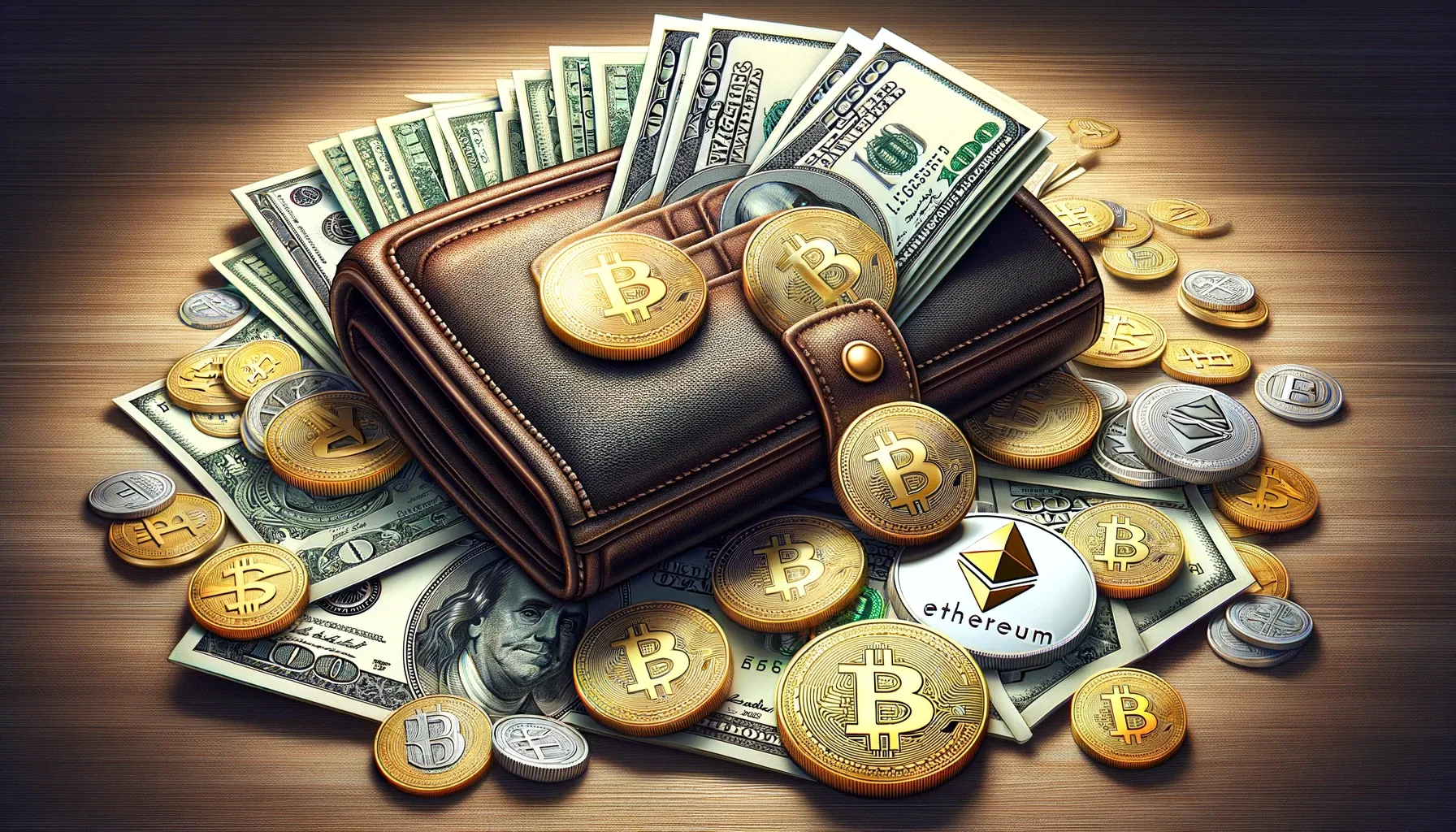Billetera con dólares y monedas